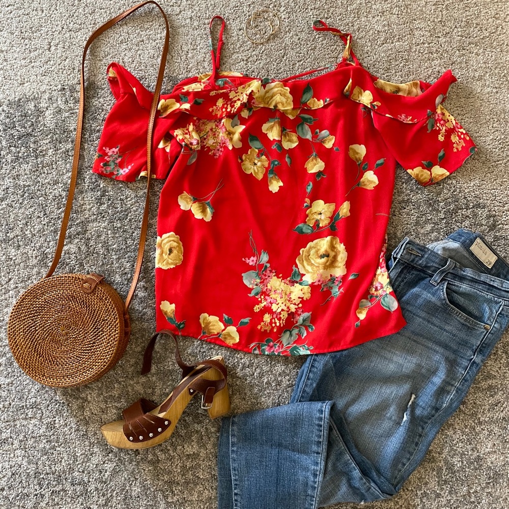 Red floral Stitchfix blouse